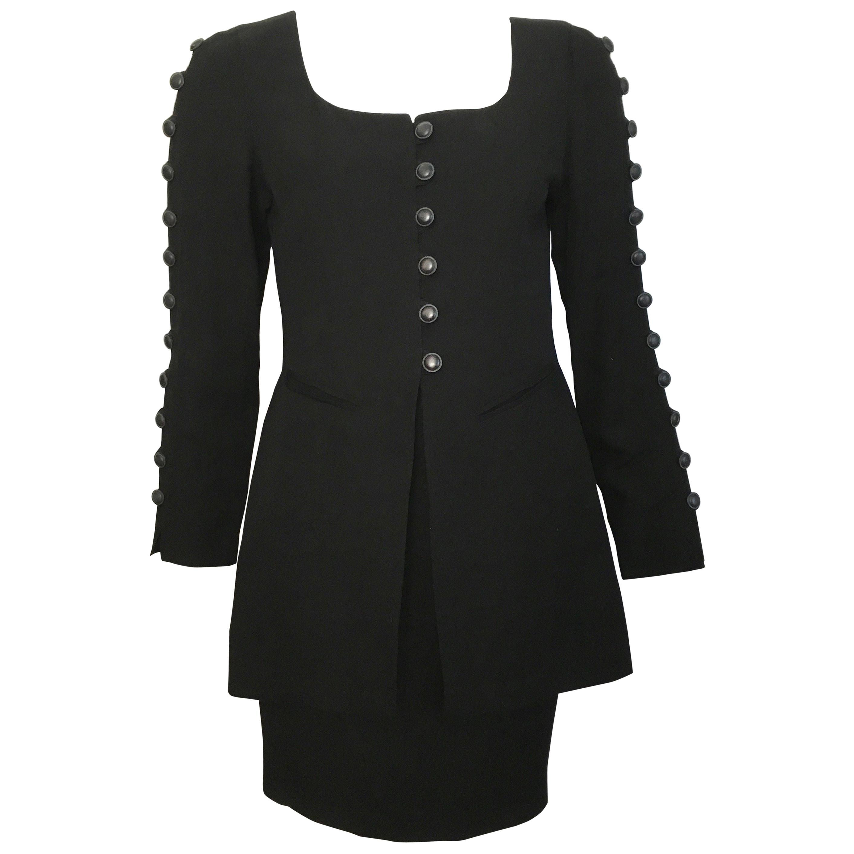 Byblos 1980s Black Linen Skirt Suit Size 4. For Sale
