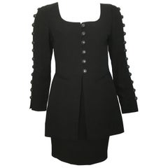 Byblos 1980s Black Linen Skirt Suit Size 4.