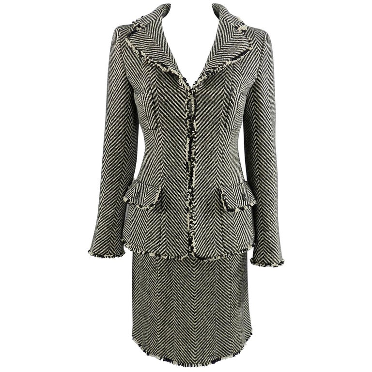 Chanel 06A Wool Herringbone Skirt Suit at 1stDibs
