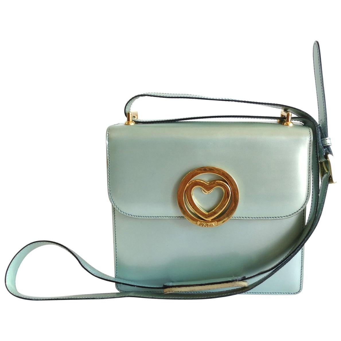 1990s Moschino Baby Blue Patent Leather Shoulder Bag 