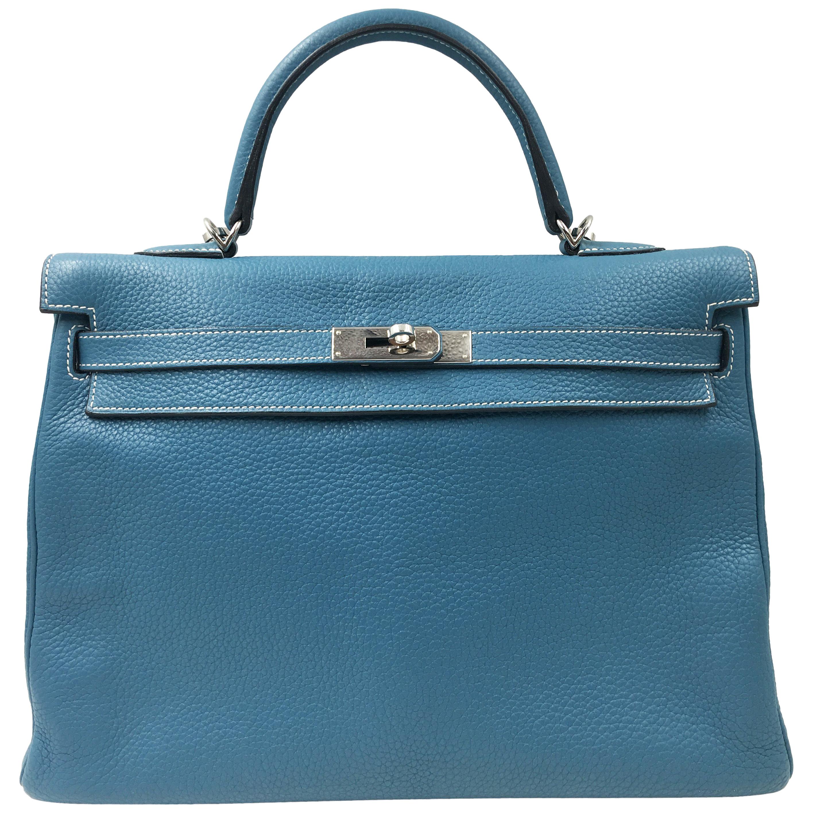 Hermès Kelly Blue Jean 32cm Azur Togo Leather Shoulder Bag For Sale