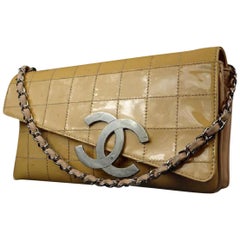 Chanel Classic Cc Jumbo Logo Patent Diagonal Flap 215375 Pink Beige satchel