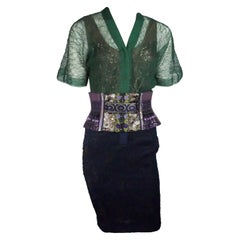 Byron Lars Green and Purple Lace w/ Wide Bustier Belt - 4