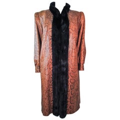 Vintage 1970's Snakeskin Coat with Mink Trim and Sheared Detachable Lining Size 4 6 8