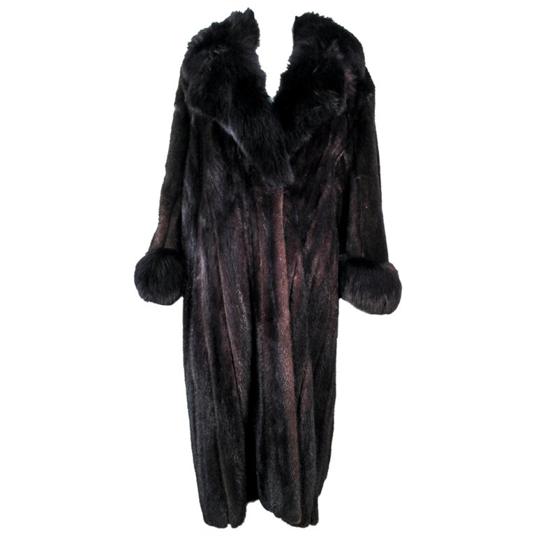 Dark Brown Mink Coat With Fox Fur Cuffs, Dark Brown Mink Coat