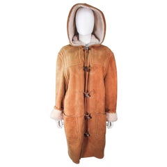 Manteau vintage CALVIN KLEIN en peau de mouton marron avec capuche, taille 6