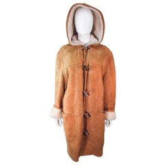 VINTAGE CALVIN KLEIN Brown Shearling Coat with Hood Size 6