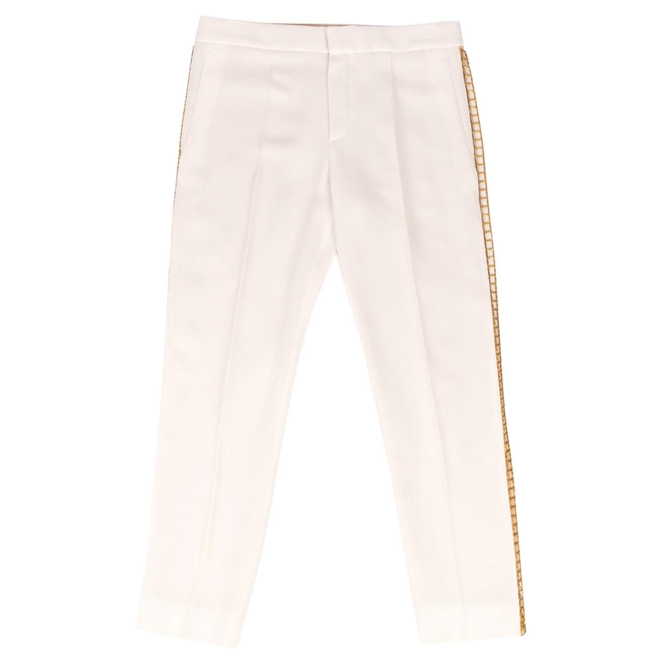 Chloe Pant Winter White w/ Open Gold Metal Detail 36 / 4 For Sale