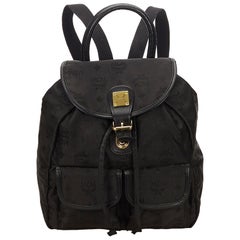 MCM Black Visetos Nylon Drawstring Backpack