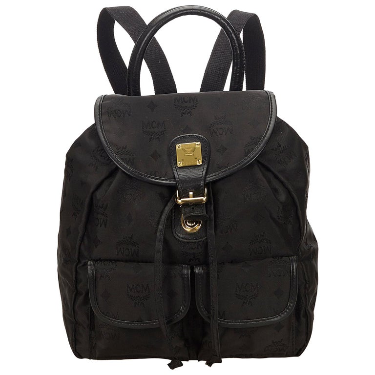 MCM Black Visetos Nylon Drawstring Backpack For Sale at 1stDibs