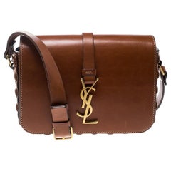 Saint Laurent Brown Leather Medium Monogram Université Flap Shoulder Bag