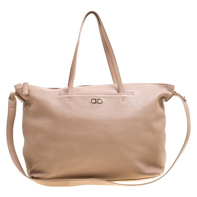 Salvatore Ferragamo Light Brown Leather Mika Tote For Sale at 1stDibs