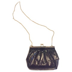 Vintage 1980 Black Snakeskin Cross Body Evening Bag