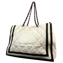 Chanel Shopping Two-tone Quilted Chain 215949 White X Black Tote