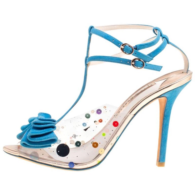 Sophia Webster Blue Suede and Sequins PVC Lane Peep Toe Sandals Size 40 ...