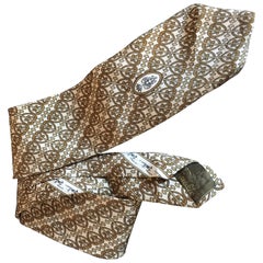 1970's Emilio Pucci Neck Tie In Taupe and Carmel Printed Silk