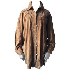 Suede Leather Oversized Shirt/Jacket with Shell Buttons