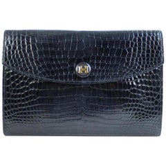 Vintage Hermès Porosus Pochette 45hera41017 Black Crocodile Clutch