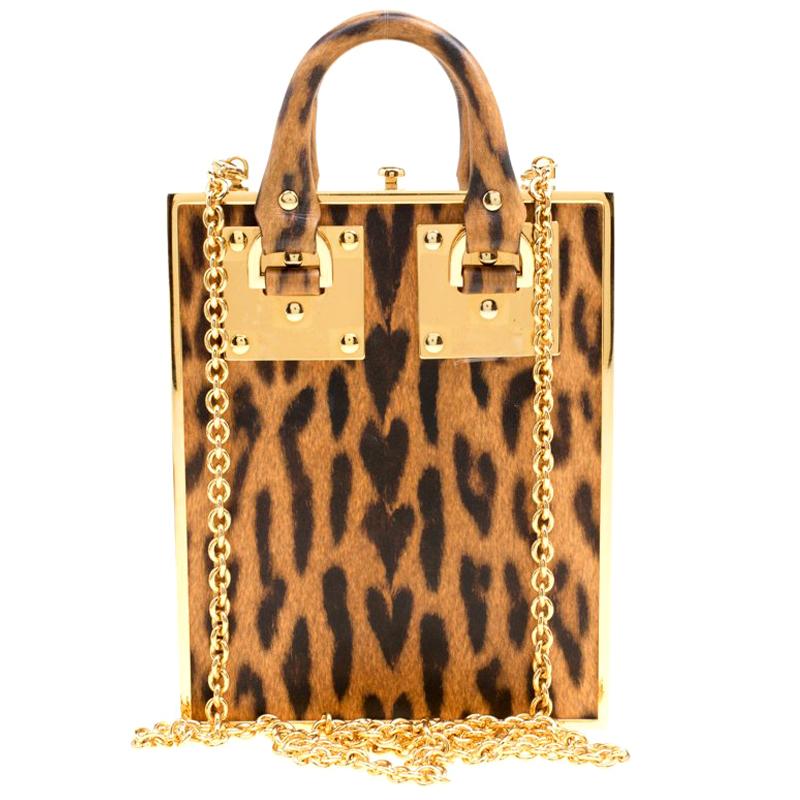 Sophie Hulme Brown Leopard Print Leather Compton Box Top Handle Shoulder Bag