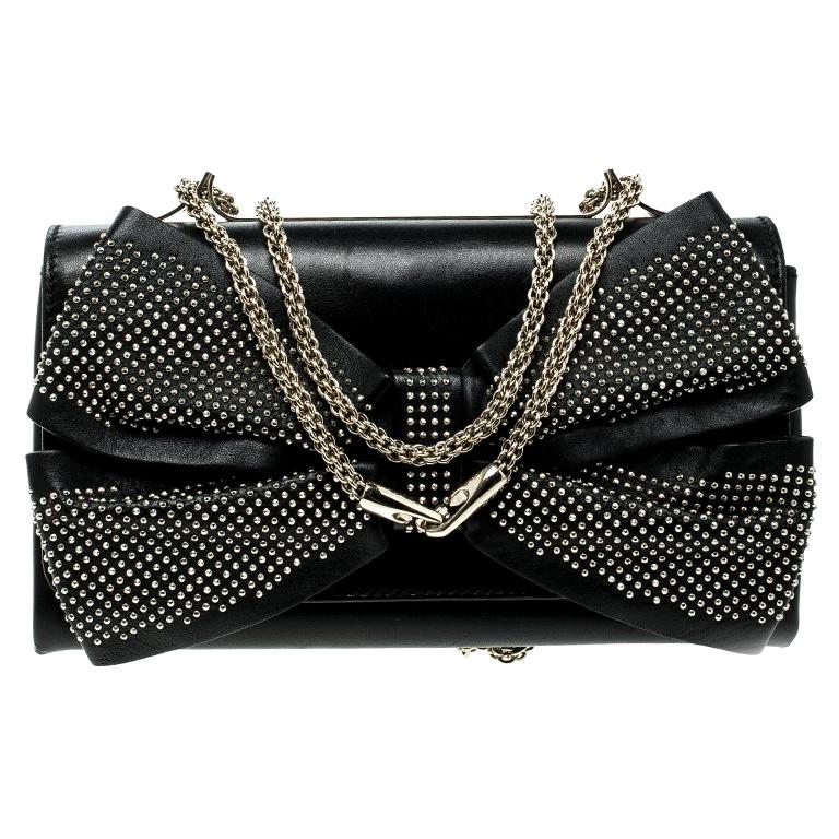 Valentino Black Leather Studded Bow Crossbody Bag
