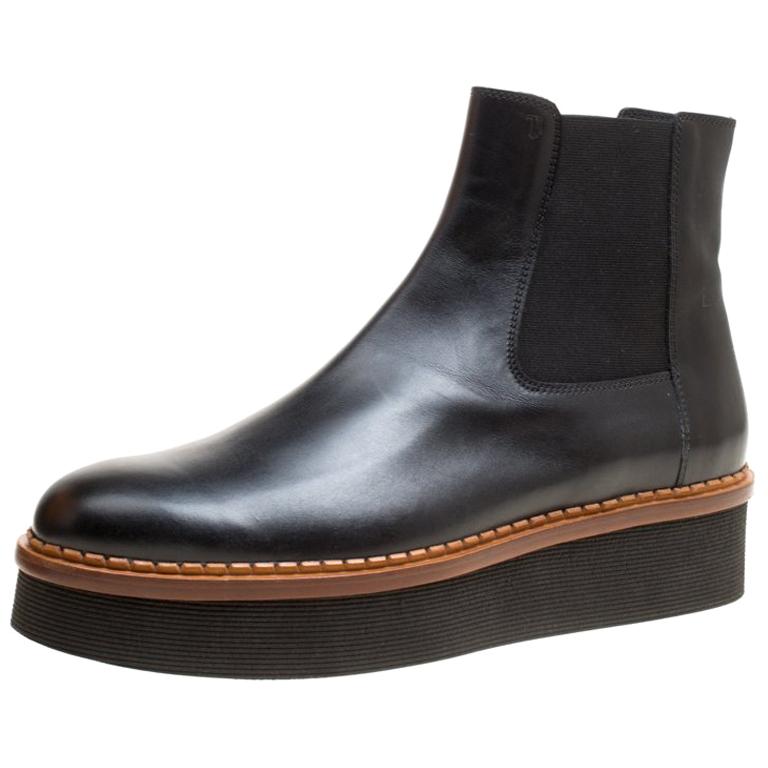 Tod's Black Leather Slip On Platform Ankle Boots Size 41