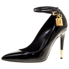 Tom Ford Black Patent Leather Ankle Lock Pointed Toe Pumps Size 37