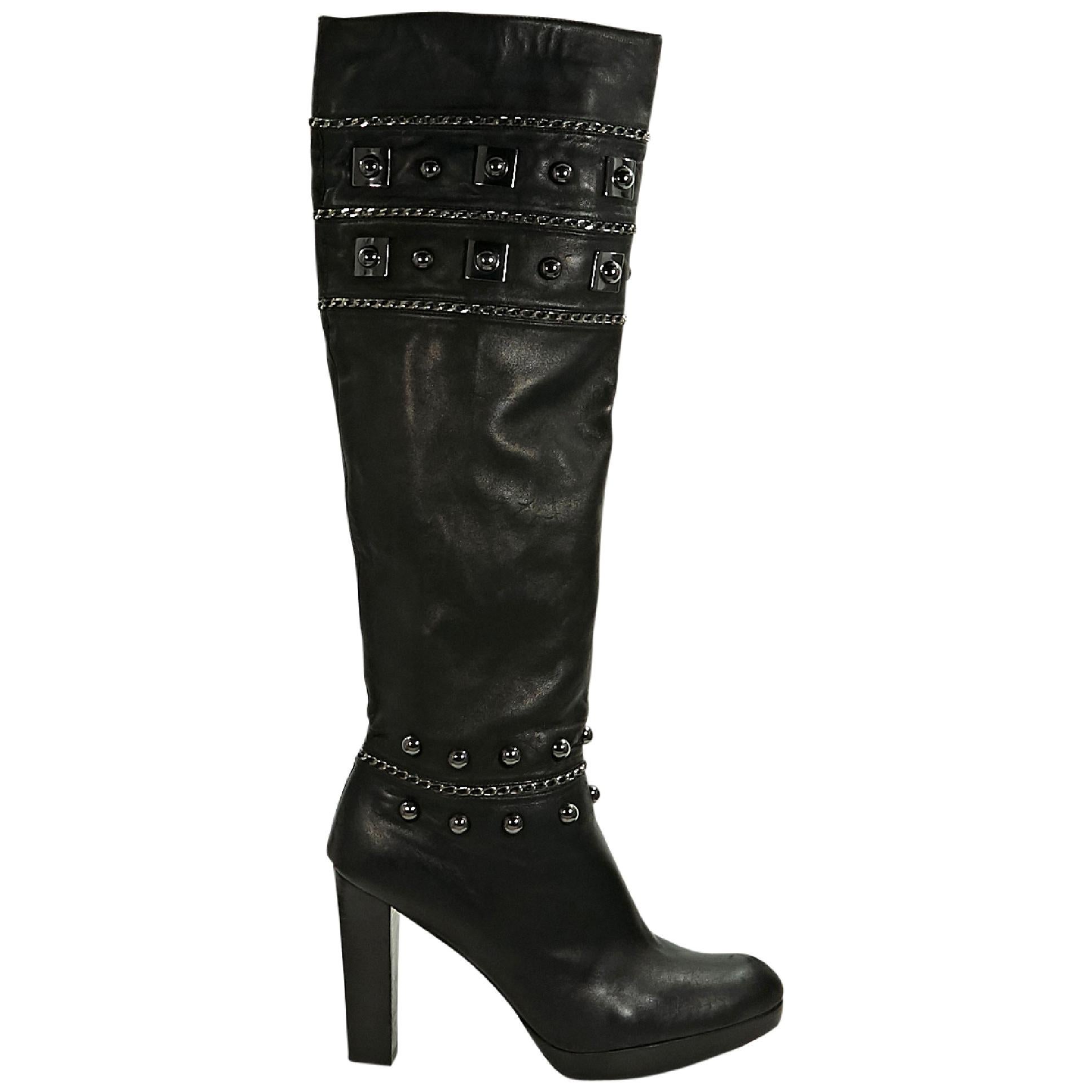 Black Stuart Weitzman Studded Leather Boots