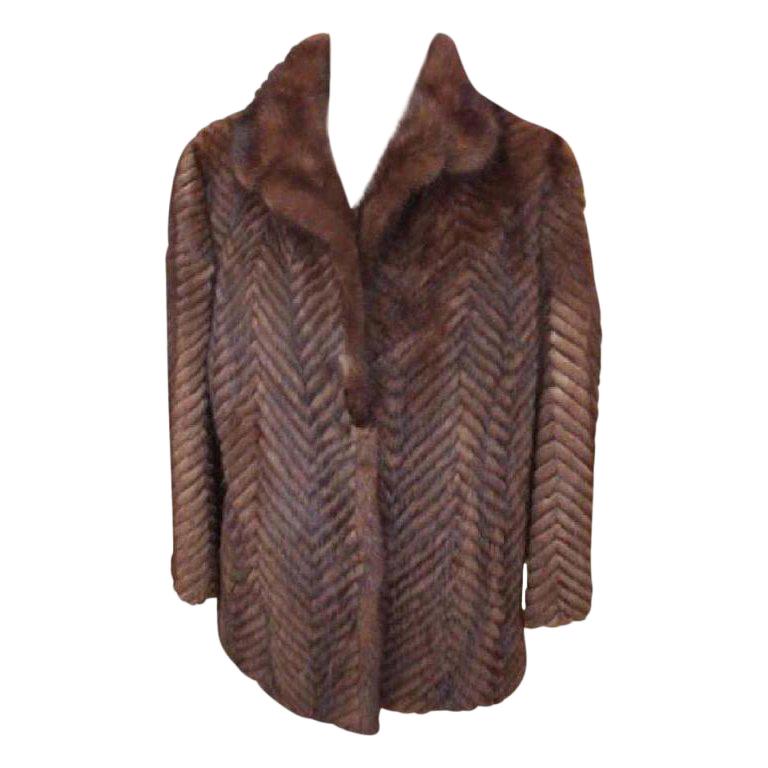 Brown Chevron Quilted Mink 212066 Coat For Sale