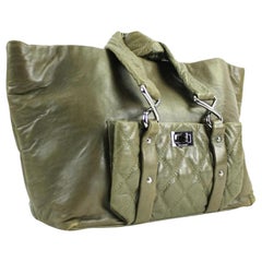 Vintage Chanel 2.55 Reissue Quilted Jumbo 213440 Khaki Green Leather Tote