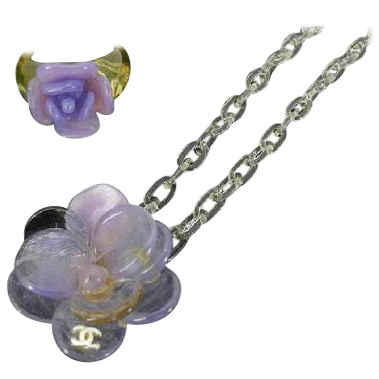 Chanel Purple Cc Camellia Ring Set 214293 Necklace