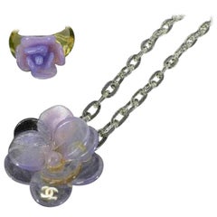 Vintage Chanel Purple Cc Camellia Ring Set 214293 Necklace