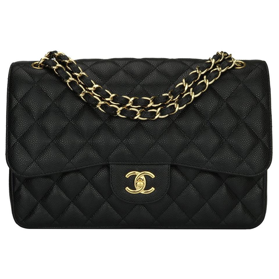 CHANEL Classic Jumbo Double Flap Bag Black Caviar with Gold Hardware 2014