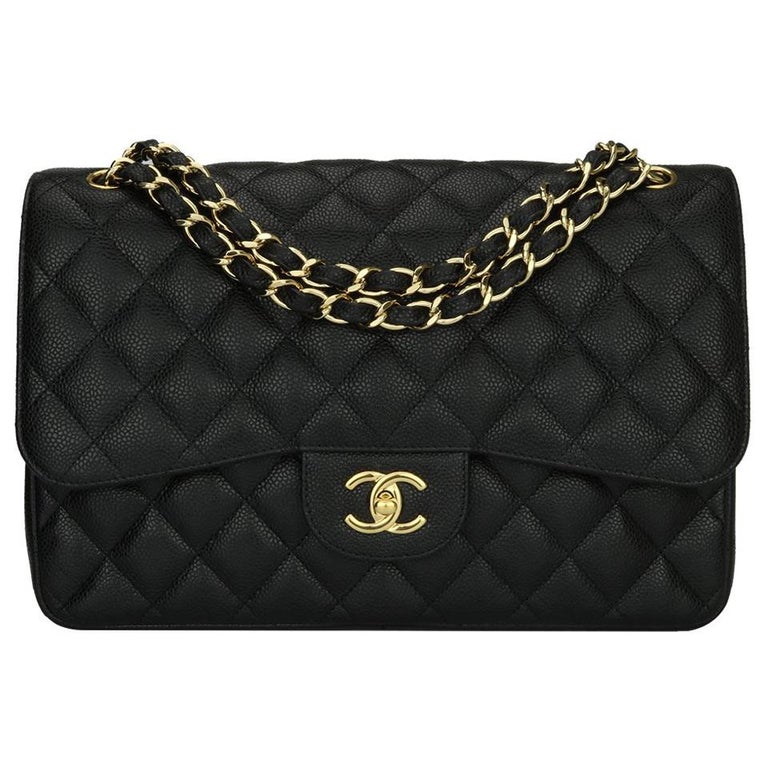 CHANEL Classic Jumbo Double Flap Bag Black Caviar with Gold Hardware ...