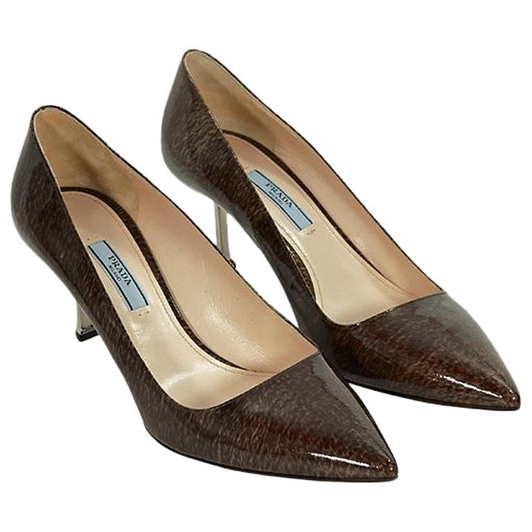 Brown Prada Printed Patent Leather Pumps at 1stDibs