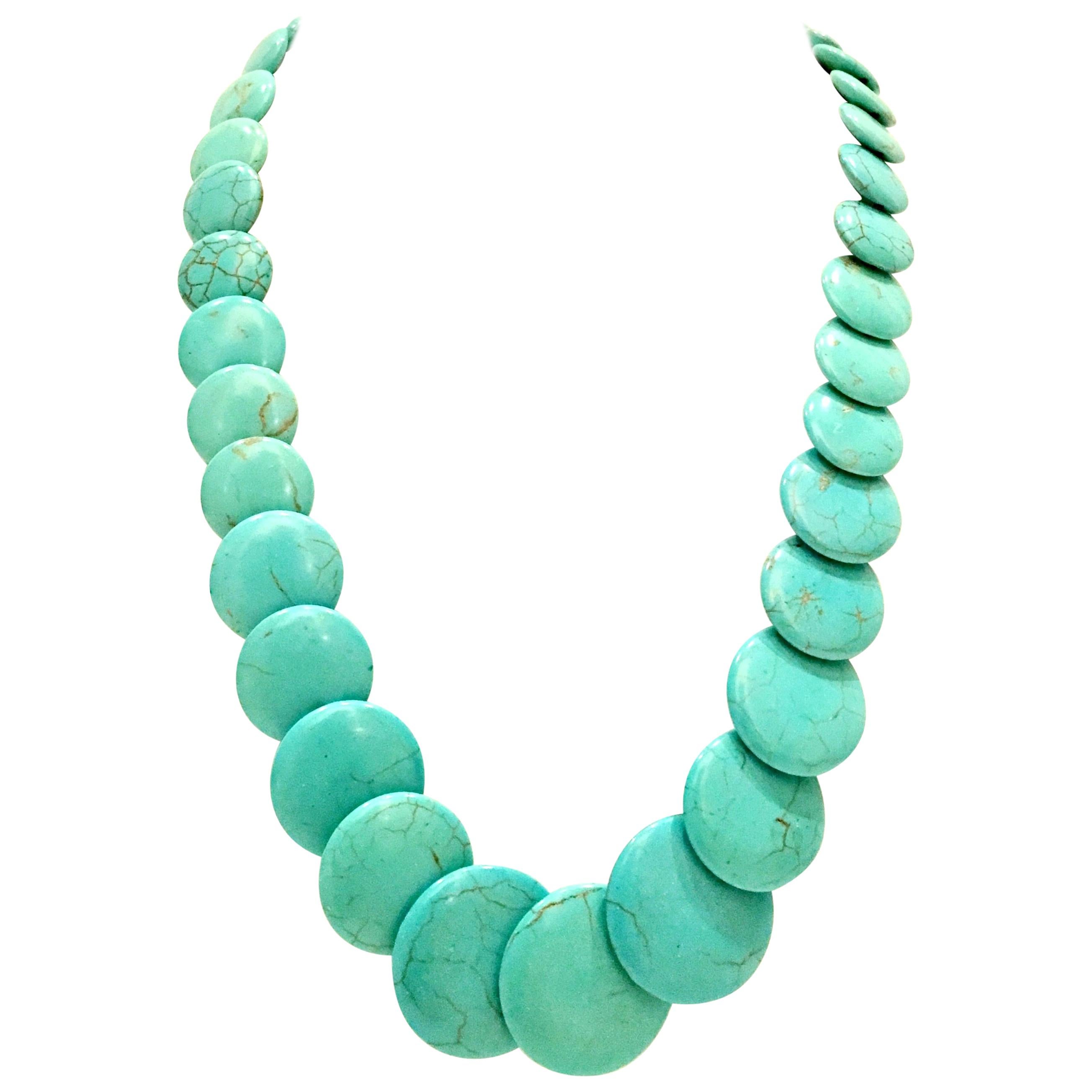20th Century Natural Polished Turquoise Disc Bead Necklace