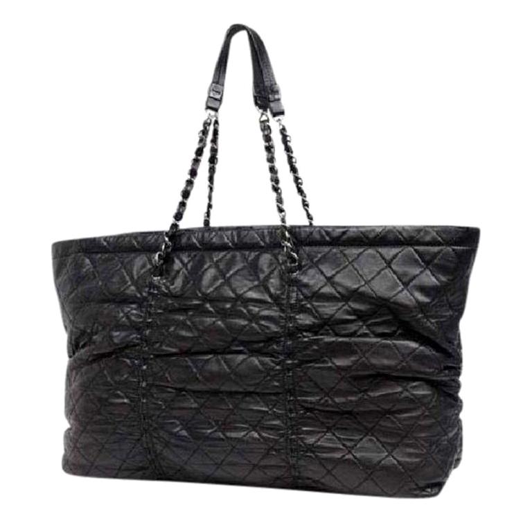 Chanel Xxl Quilted Chain Tote ( Excellent - ) 213311 Black Leather Shoulder Bag For Sale