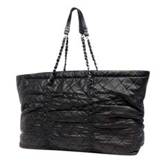 Chanel Xxl Quilted Chain Tote ( Excellent - ) 213311 Black Leather Shoulder Bag