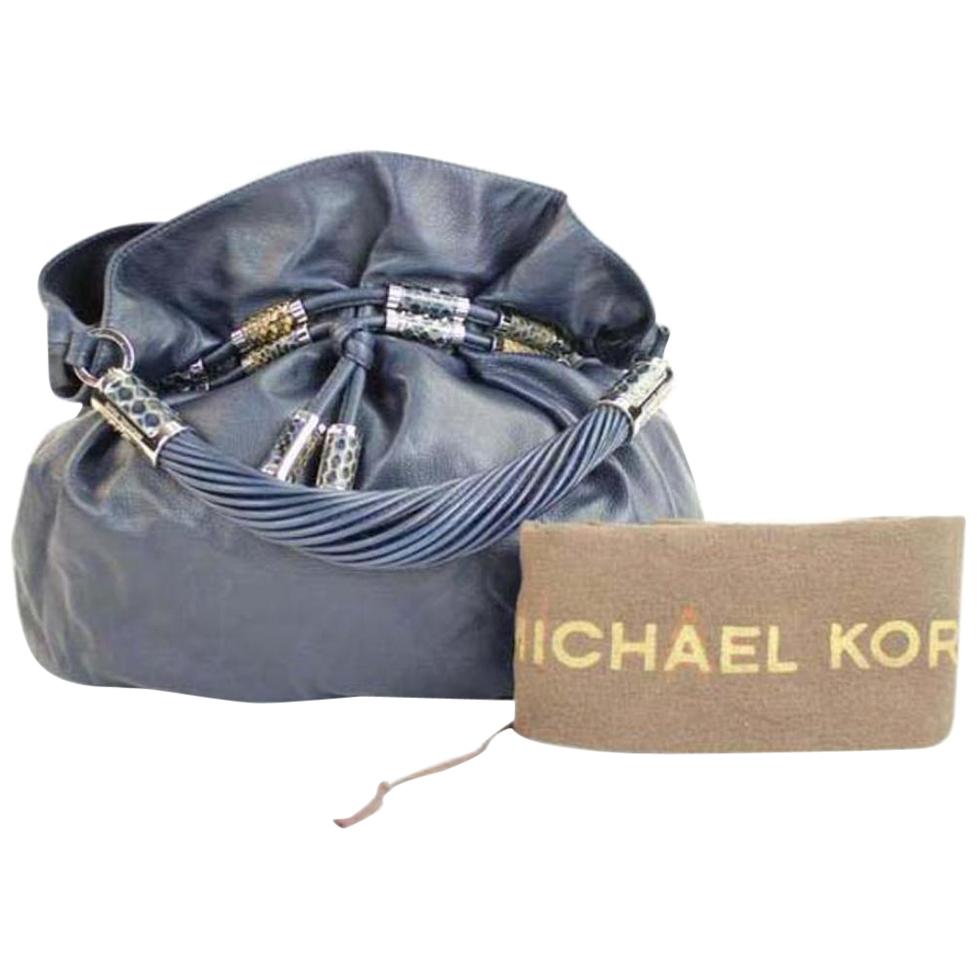 Michael Kors 37mka2617 Blue Leather Hobo Bag For Sale
