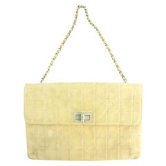 Vintage Chanel Classic Flap Quilted 211716 Beige Suede Leather Satchel