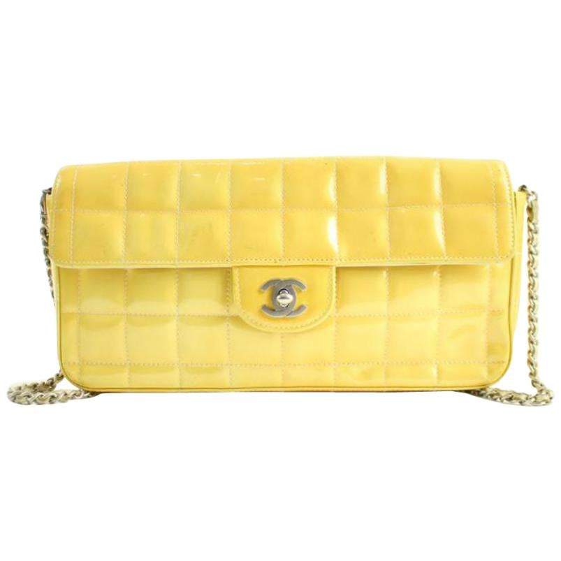 Chanel East West Quilted Chocolate Bar Flap 24cca12317 Yellow Shoulder Bag For Sale
