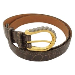 Classic leather belt with hatched effect golden H buckle - Alligator –  ABP Concept