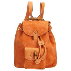 Gucci Orange Bamboo Suede Drawstring Backpack