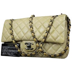 Vintage Chanel Glazed Caviar Classic Double Flap 210058 Light Beige Enamel Shoulder Bag