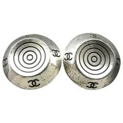Vintage Chanel Silver Cc Spiral 211132 Earrings