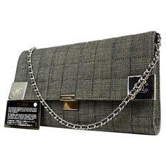 Vintage Chanel Wallet on Chain 210873 Grey Quilted Denim Shoulder Bag