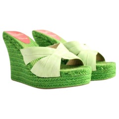 Christian Louboutin Green Espadrille Sandals 58cla1014 Wedges