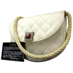 Chanel Classic Gripoix Quilted Half Moon Crescent Flap 215653 Ivory Shoulder Bag