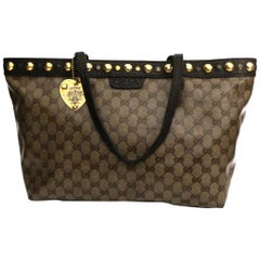 Gucci Brown Leather Crystal Shopper Bag