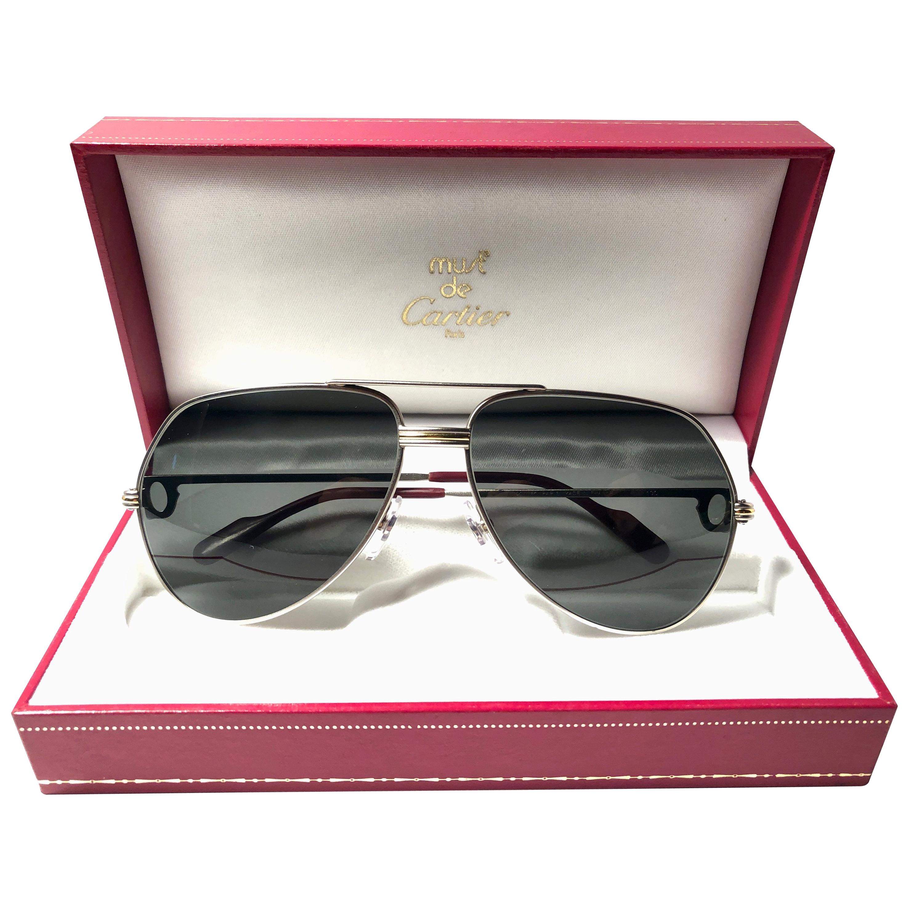 Vintage Cartier Vendome Titanium 59 Grey Lens Heavy Plated Sunglasses France For Sale