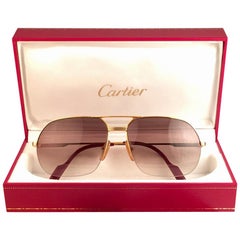 New Cartier Tank Orsay Half Frame 58mm 18K Gold Plated Sunglasses France 